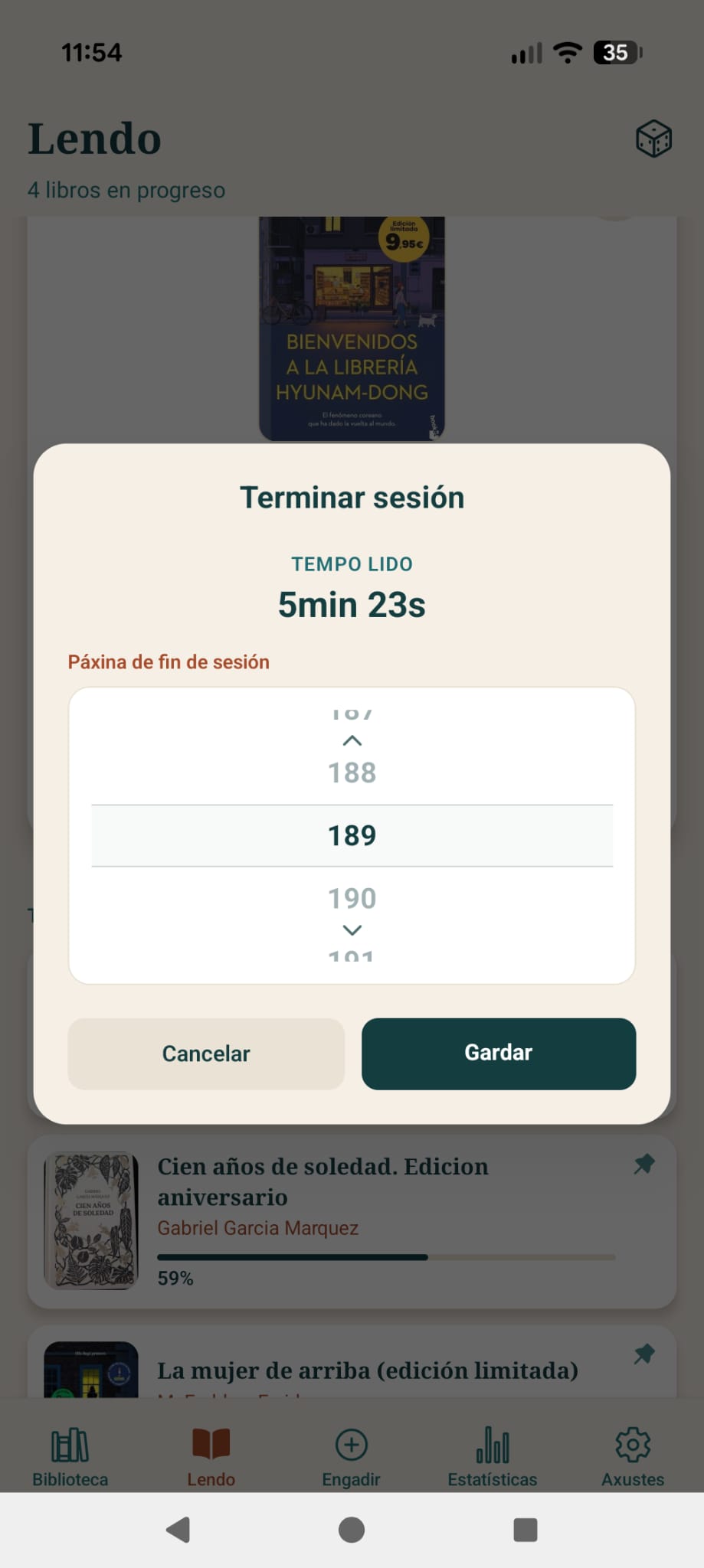 Gardar sesión de lectura